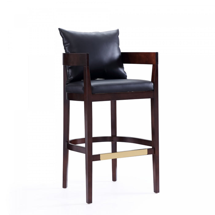 Ritz Mid-Century Modern Wood Upholstered Barstool in Black - Set of 3