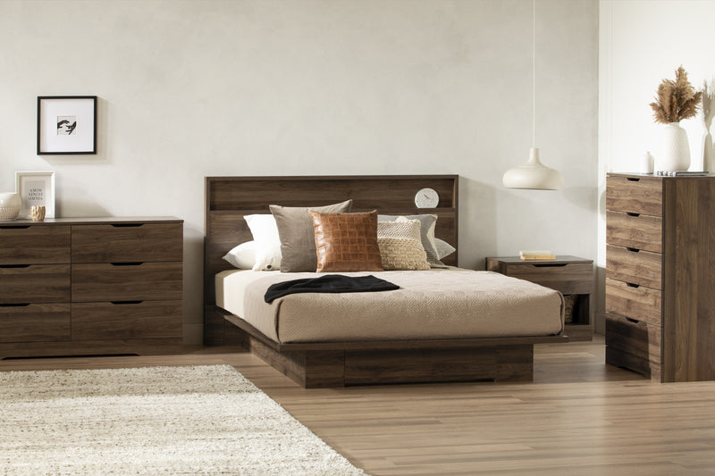 Holland Platform Bed with Drawer Natural Walnut - South Shore Queen Bed