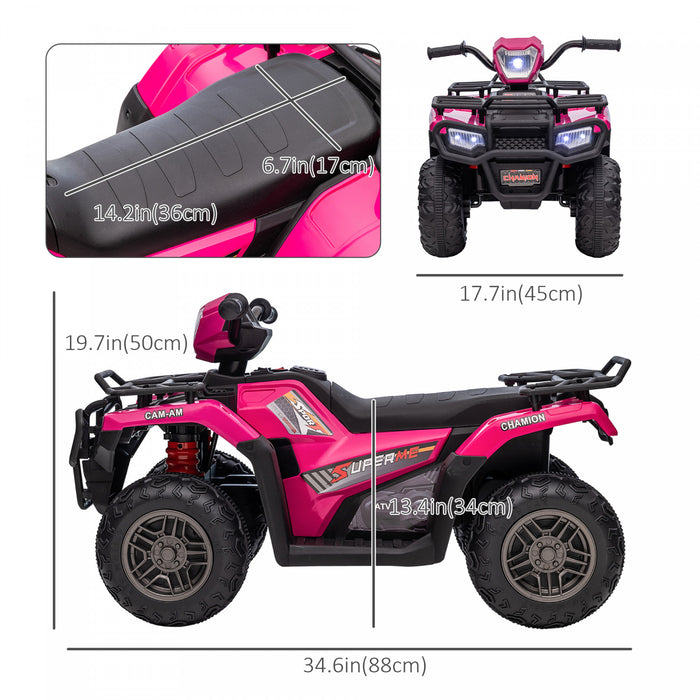 Aosom 12v Kids Atv Quad, 4 Wheeler Battery Powered Ride-On Electric Vehicle With Music Mp3, Headlights, High Low Speed, Treaded Tires, For Boys And Girls Ages 37-60 Months, Pink