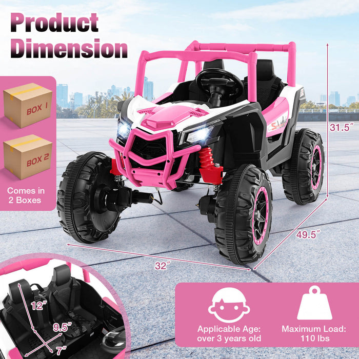 Costway 24v Kids Ride On Utv With 4 X 100w Powerful Engine Remote Control High/low Speed Pink