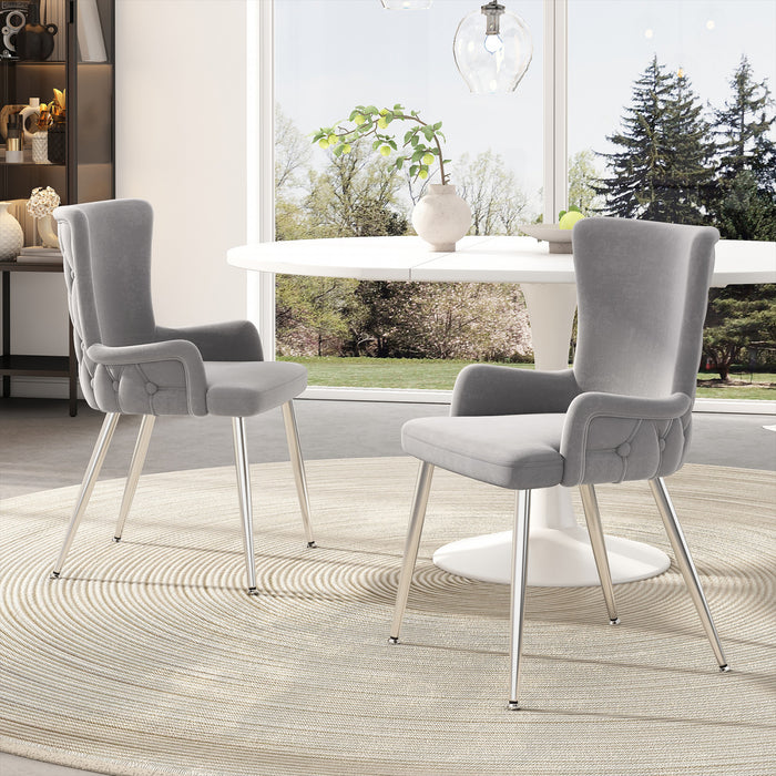 Luna Velvet Dining Chairs with Tufted Upholstered and Gold Metal Legs Set of 6, Grey
