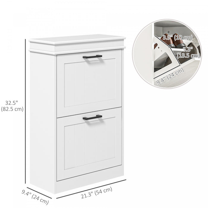HOMCOM Narrow Shoe Cabinet for Entryway with Flip Drawers Adjustable Shelf