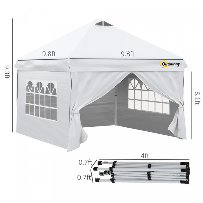 Outsunny 10' X 10' Pop Up Canopy Tent, Instant Sun Shelter, Tents For Parties, With Wheeled Carry Bag, For Outdoor, Garden, Patio, White