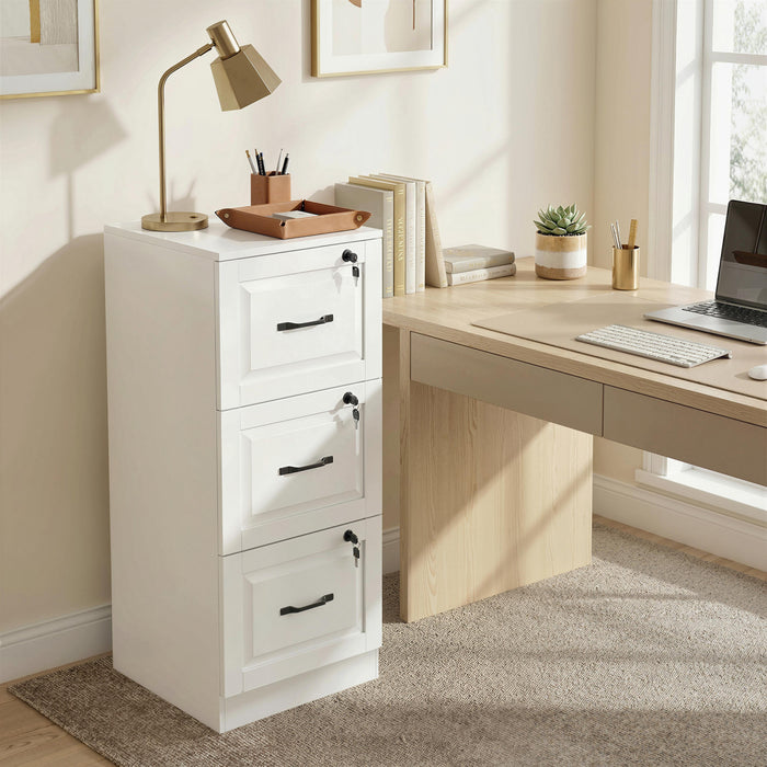 HOMCOM 3 Drawer File Cabinet with Lock, Vertical Filing Cabinet, White