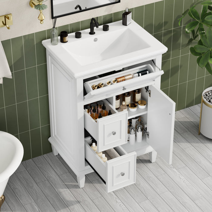 Vivo 24 Inch Single Sink Bathroom Vanity with Flip Drawer and Solid Wood Legs, White