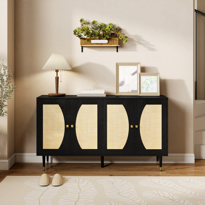 HOMCOM Boho Sideboard, Buffet Cabinet with Adjustable Shelves, Black