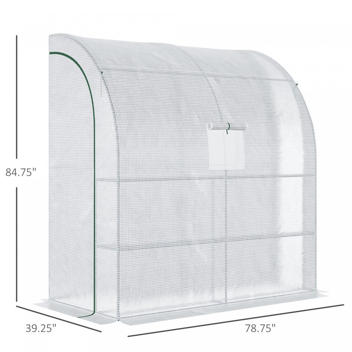 Outsunny 7' X 3' X 7' Outdoor Lean-to Walk-in Greenhouse, Plant Gardening Green House With Roll-up Mesh Windows, Zipper Door And 3-tier Shelves, White
