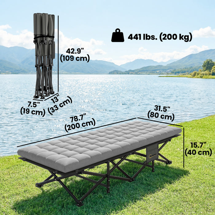 Outsunny Set of 2 Camping Cot with Pad, 32\" Extra Wide Folding Cots, Grey