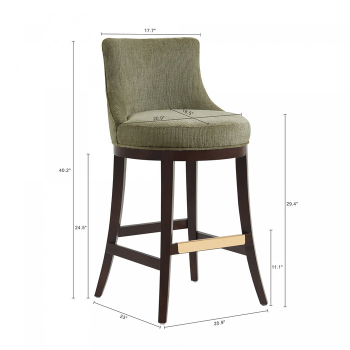 Lucia Modern Wood Upholstered Chenille Barstool in Leaf Green Bar Stool