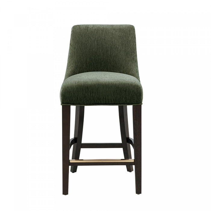 Beever Modern Chenille Wood Counter Stool in Forest Green