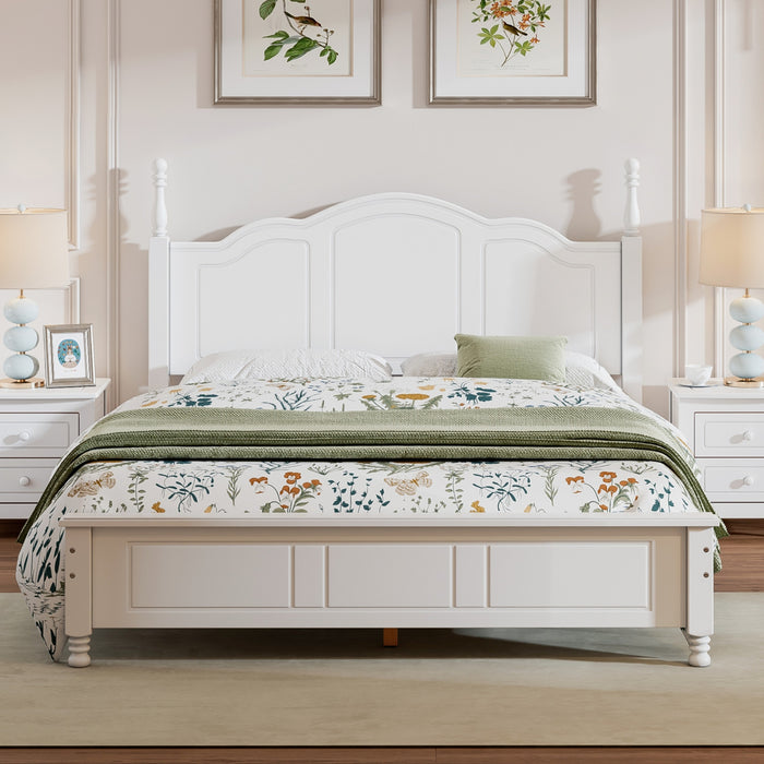 Jessie Retro Style Platform Bed with Wooden Slat Support,Queen Size, White Queen Bed
