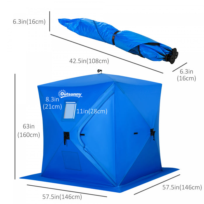 Outsunny 2 Person Pop Up Ice Fishing Tent Shelter With Carry Bag, Blue