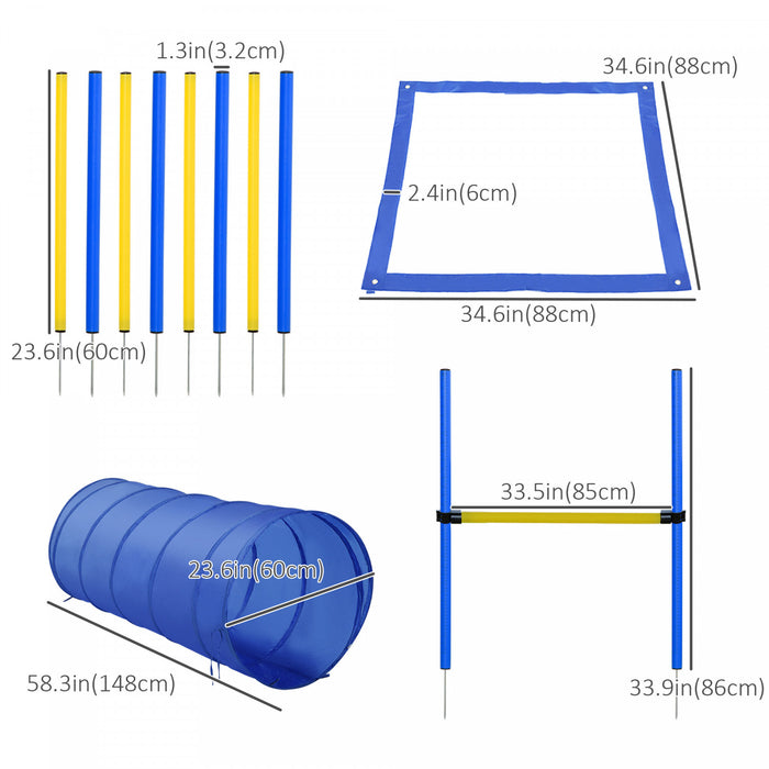 PawHut Dog Agility Starter Kit Pet Outdoor Exercise Training Set Tunnel 8 Weave Poles High Jumper