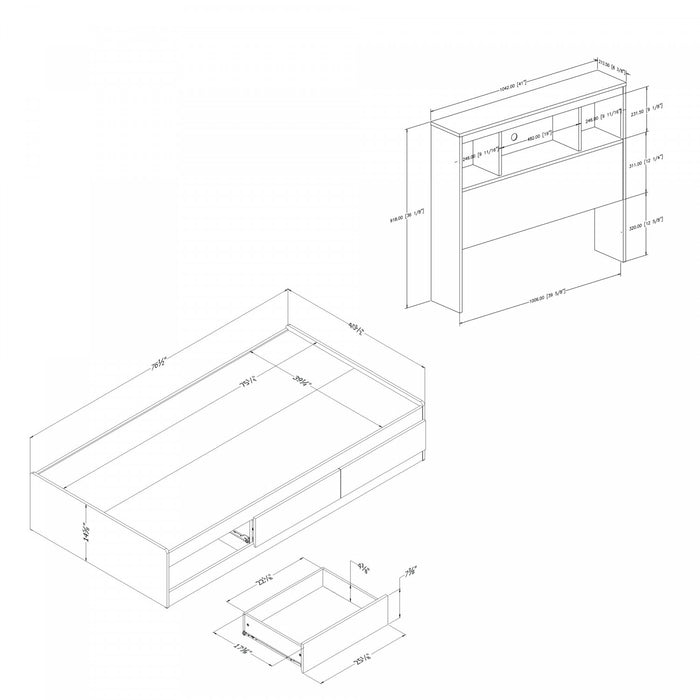 Reevo Mates Bed With Bookcase Headboard Set - Pure White