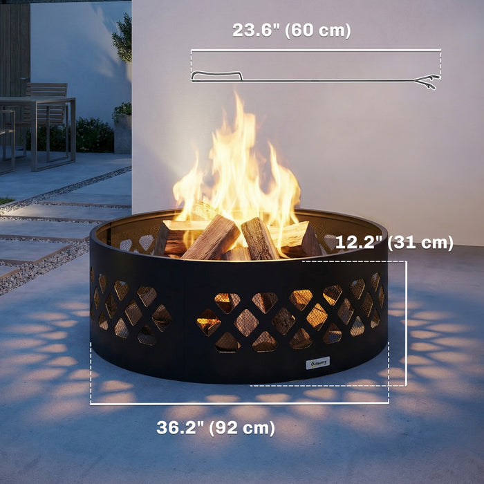 Outsunny Outdoor Fire Pit, Portable Bottomless Fire Ring with Poker, Black