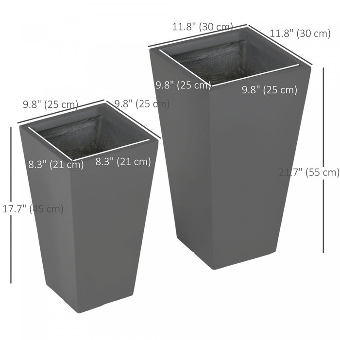 Outsunny Set of 2 Outdoor Flower Pots with Drainage Holes, Grey