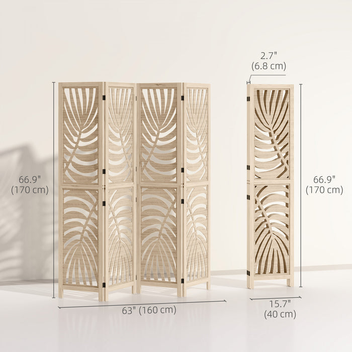 Homcom 4 Panel Room Divider, Detachable Privacy Screens, Natural Wood