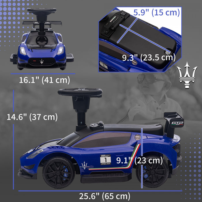 Qaba Maserati Gt2 Licensed Baby Car, 6v Battery Powered Ride-On Ride On Toy With Under Seat Storage, Led Headlights Music Mp3, Kids Electric Car For Toddlers 18-60 Months, Blue