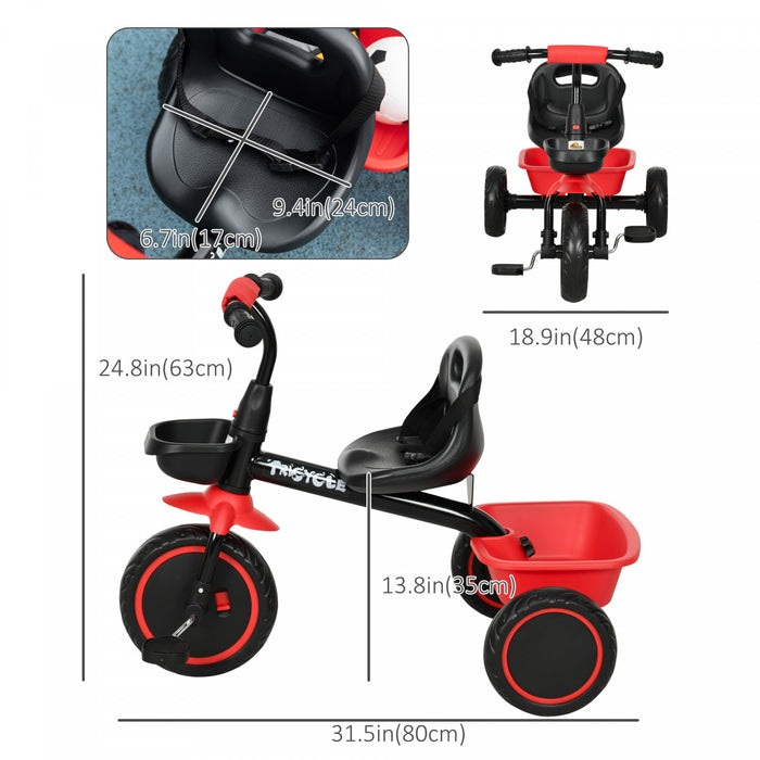Qaba Tricycle For Toddler 2-5 Year Old Girls And Boys, Toddler Bike With Adjustable Seat, Storage Baskets, Red