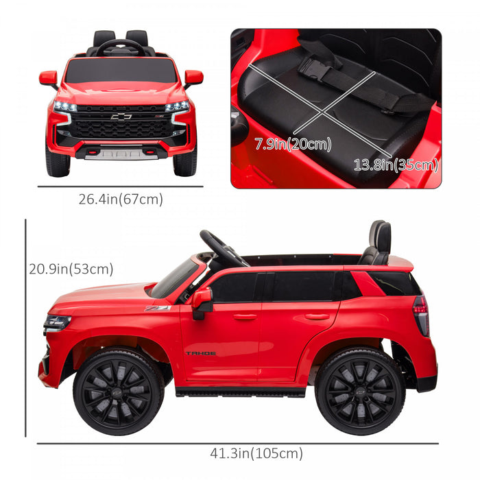 Aosom 12v Licensed Chevrolet Tahoe Powered Ride-On Car, Kids Ride On Car With Remote Control, 3 Speeds, Spring Suspension, Led Light, Horn, Music, Electric Kids Car For 3-6 Years Old, Red