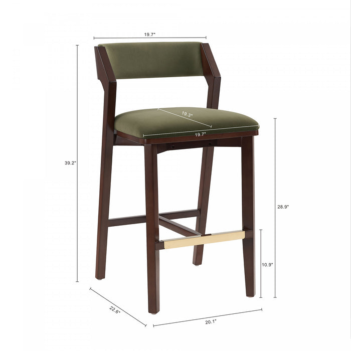 Patricia Modern Wood Upholstered Barstool in Turtle Green - Set of 3