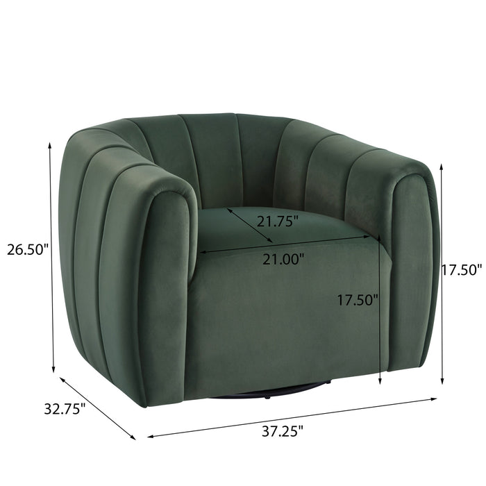 Vela Modern Velvet Swivel Club Chair with Tub Design, Black, Olive Green