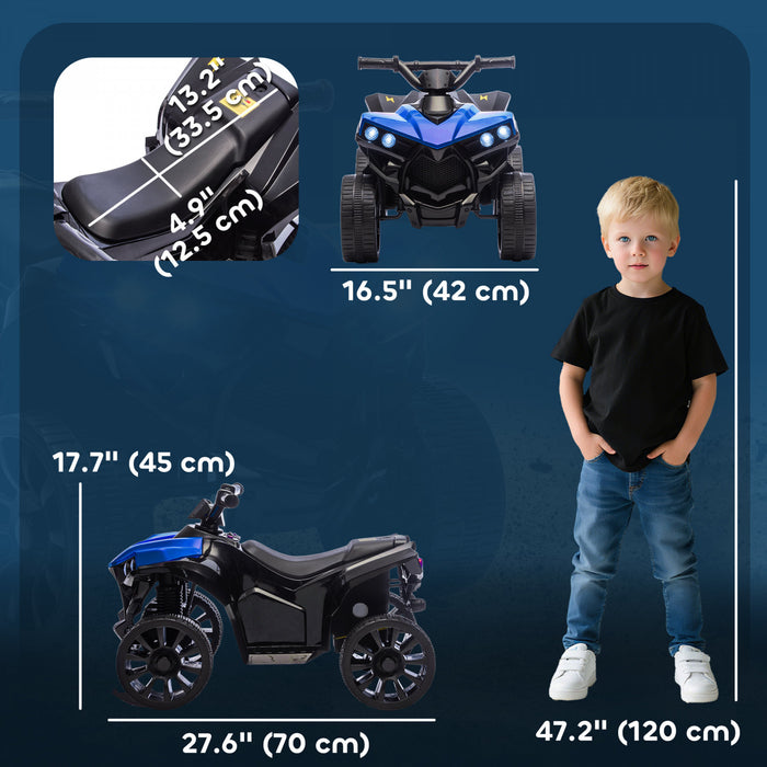 Qaba Kids ATV 4 Wheeler, 6V Battery Powered Electric Ride on Car with Music and LED Headlights for Ages 37-72 Months Boys and Girls, Blue
