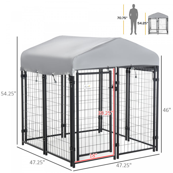 Pawhut 4' X 4' X 4.5' Large Outdoor Dog Kennel Steel Fence With Uv-resistant Oxford Cloth Roof & Secure Lock
