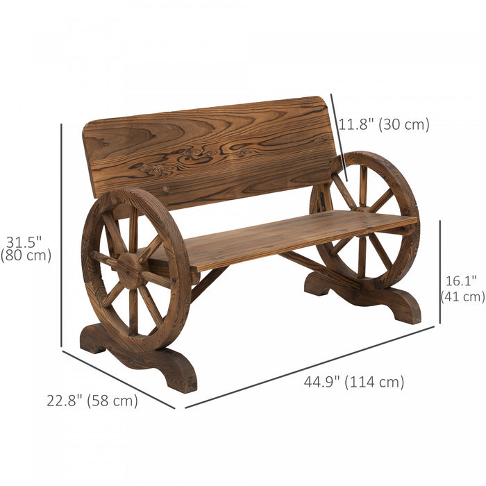 Outsunny Wooden Wagon Wheel Bench Rustic Design 2 Seater Garden Chair