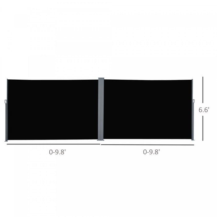 Outsunny Patio Retractable Double Side Awning, Folding Privacy Screen Fence, Privacy Wall Corner Divider, Garden Outdoor Sun Shade Wind Screen, Indoor Room Divider, Black
