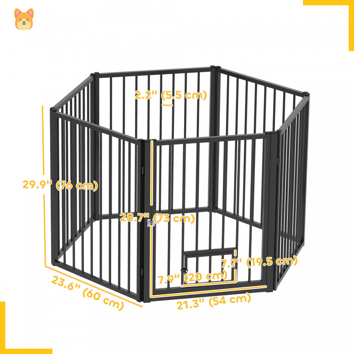 Pawhut Dog Playpen, 30\"h Pet Playpen, 6 Panels Puppy Exercise Pen Heavy Duty With Dog Gate & Cat Door, Indoor Outdoor Foldable Portable Dog Fence For Small & Medium Dogs