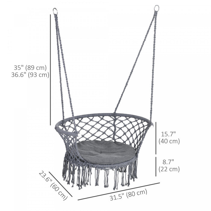 Outsunny Hanging Hammock Chair, Cotton Rope Porch Hammock Swing With Metal Frame And Cushion, Large Macrame Seat For Patio, Garden, Bedroom, Living Room, Dark Grey