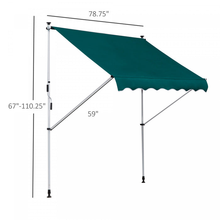 Outsunny 6.6'x5' Manual Retractable Patio Awning Window Door Sun Shade Deck Canopy Shelter Water Resistant Uv Protector Green