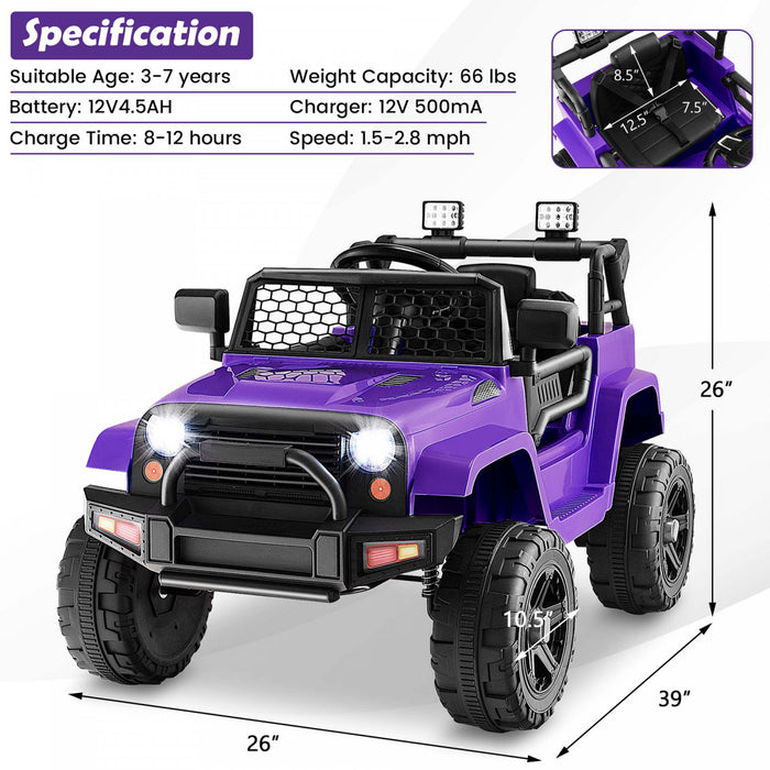 Costway 12v Kids Ride On Truck Car Electric Vehicle Remote With Music & Light Purple