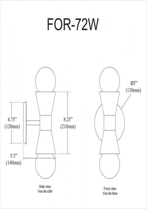 Dainolite Fortuna 2 Light Wall Sconce Matte Black & Polished Chrome Lamp