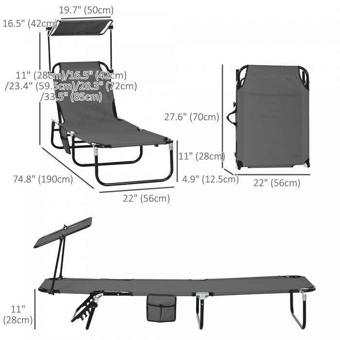 Outsunny 2 Piece Folding Chaise Lounges With Adjustable Backrest Dark Grey