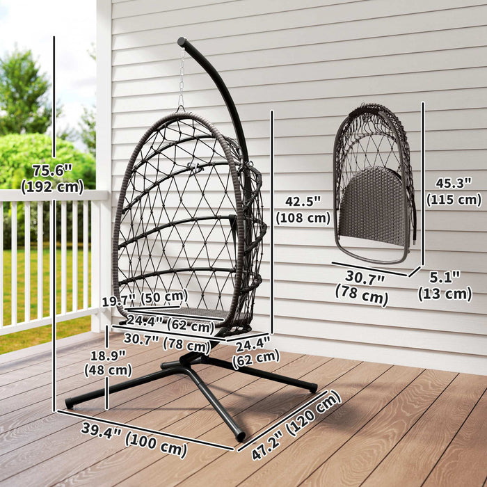 Outsunny Hanging Egg Chair with Stand, Foldable Swing Chair, Brown