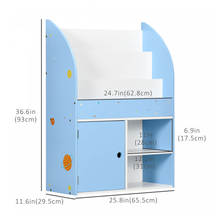 Qaba Kids Bookshelf, Toy Storage Organizer With Cabinet, Freestanding Children Bookcase With Love Heart & Ice-cream Patterns, Display Shelf For Toys Clothes Books, Blue