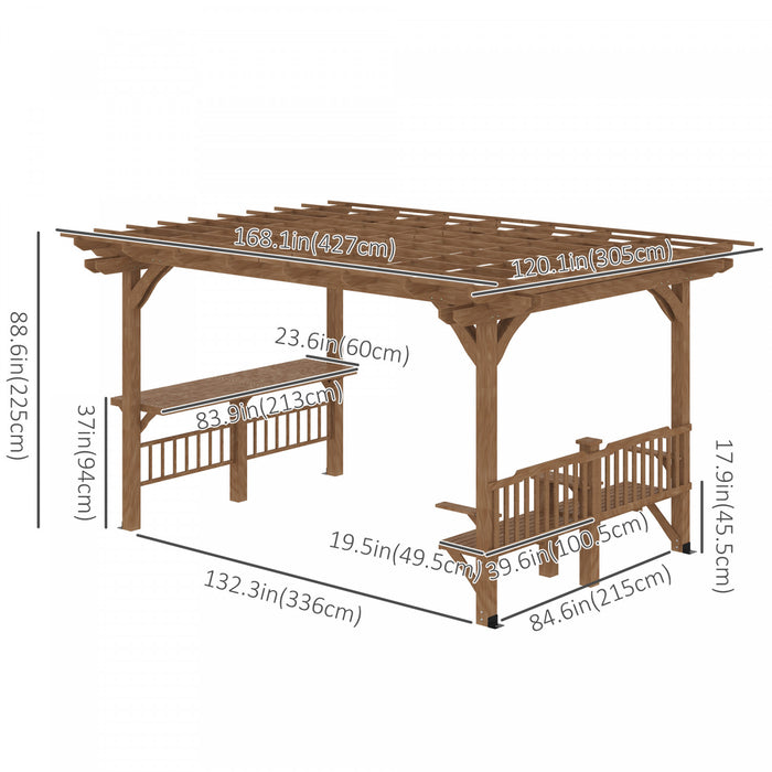 Outsunny 14' X 10' Outdoor Pergola, Wooden Gazebo Grill Canopy With Bar Counters And Seating Benches, For garden, patio, backyard, Deck