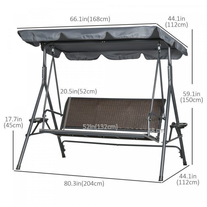Outsunny 3-seat Porch Swing With Canopy Outdoor Swing Chair W/ Rattan Seat