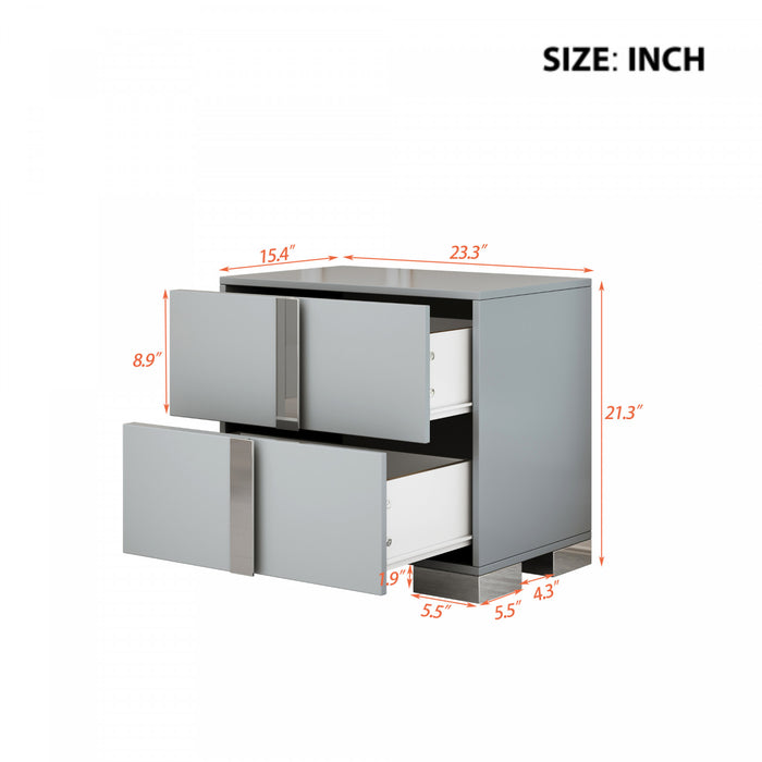 Madeline Nightstand with 2 Storage Drawers and Metal Legs,Grey
