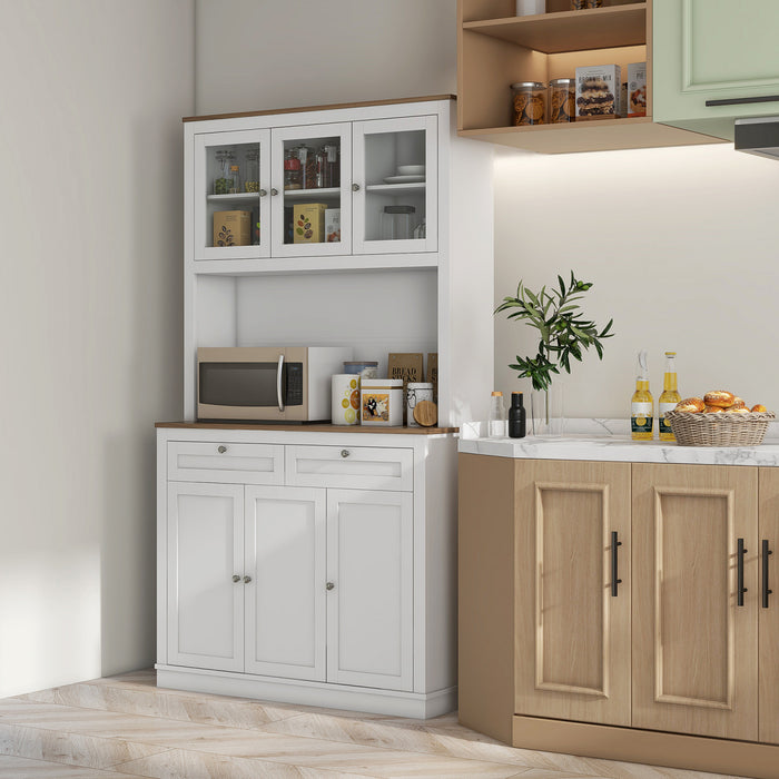 HOMCOM 71\" Pantry Cabinet w/ Microwave Space Tall Kitchen Cabinet, White