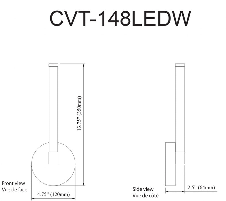 Dainolite Corvette LED Wall Sconce 8w Matte Black White Acrylic Diffuser Lamp