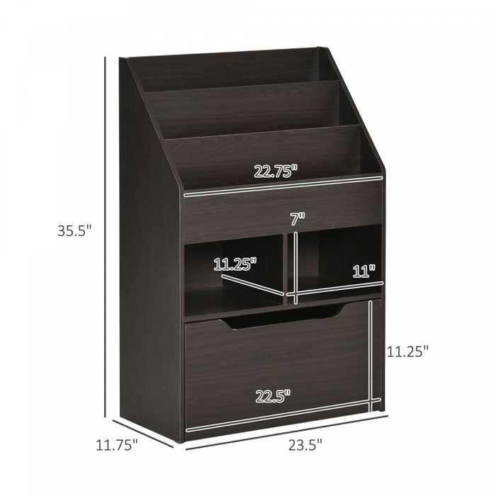 Homcom Kids Bookcase Multi-shelf Rack Organizer With Storage Drawer For Books For Reading Nook, Classroom, Bedroom, Playroom, Brown