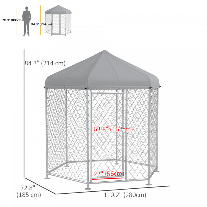 Pawhut Outdoor Dog Kennel Dog Run With Waterproof, Uv Resistant Cover For Medium And Large Sized Dogs, 6.9' X 6.1' X 7', Silver