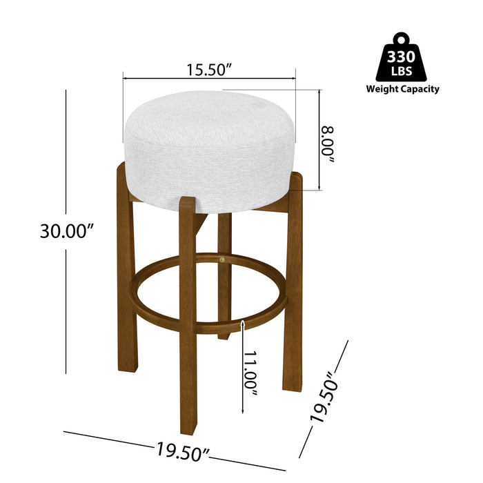 Vera Rubber Wood Bar Stool Set of 2 Indoor Seating with Round Ivory Cushion,Dark Walnut
