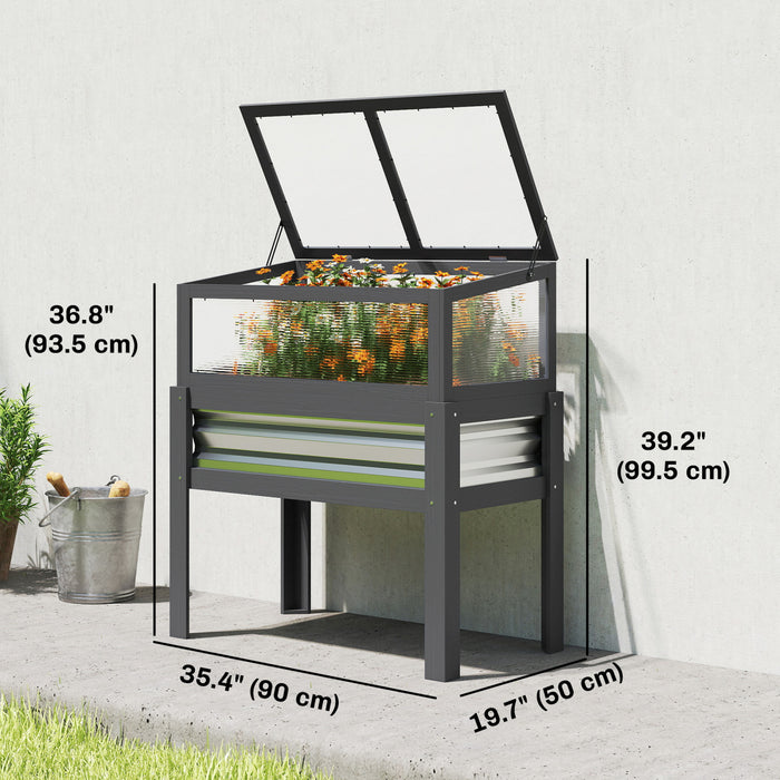 Outsunny Raised Garden Bed with Flip-Up Greenhouse Top, Grey