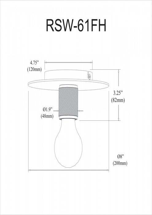 Dainolite Roswell 1 Light Flush Mount Medium Matte Black Lamp