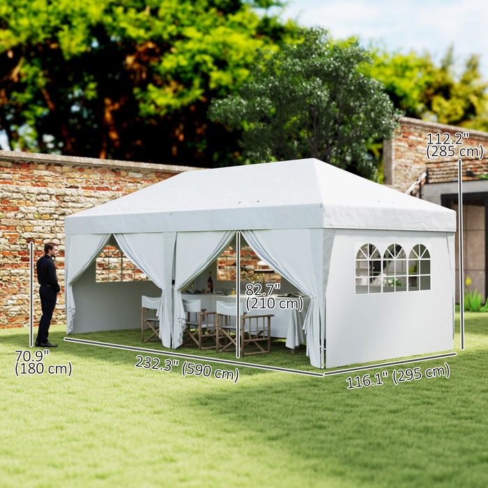 Outsunny 10'x20' Pop Up Tent Outdoor Easy Folding Gazebo Party Tent White