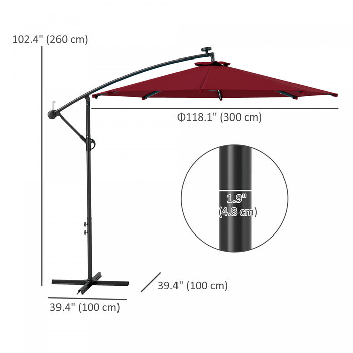 Outsunny 10ft Outdoor Cantilever Umbrella With Solar Lights Wine Red